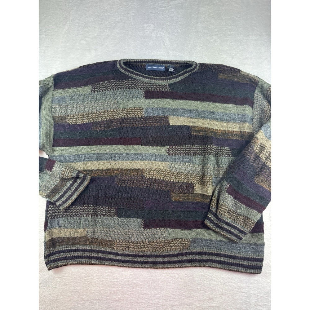 Northern Isles Sweater Men XL Acrylic Blend Knit Abstract Stripe Pattern Grandpa